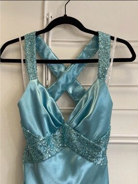 Jessica McClintock Light Blue Satin Evening Dress